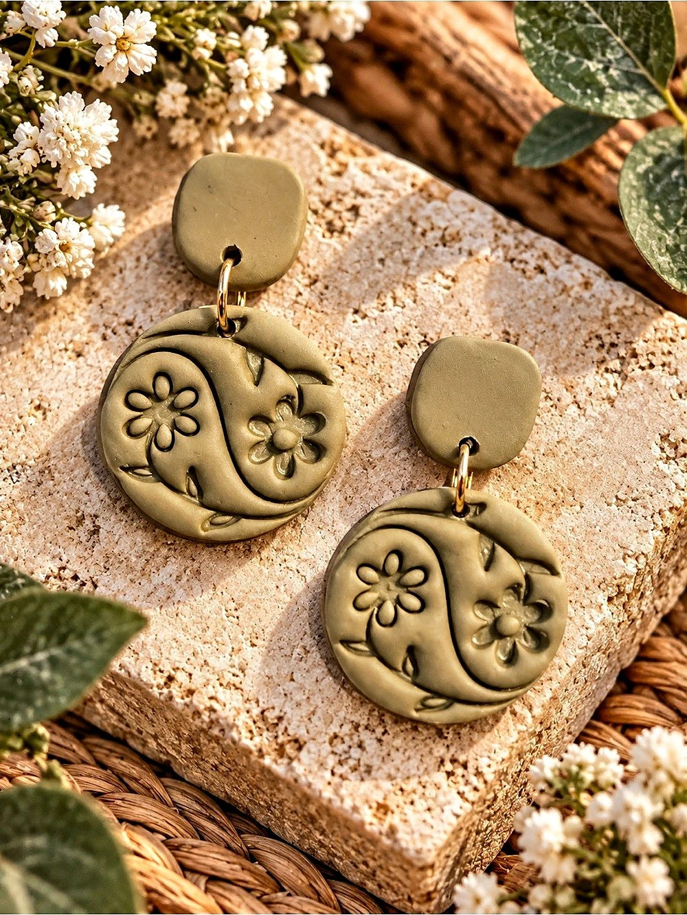 Floral Drop Earrings - Gold